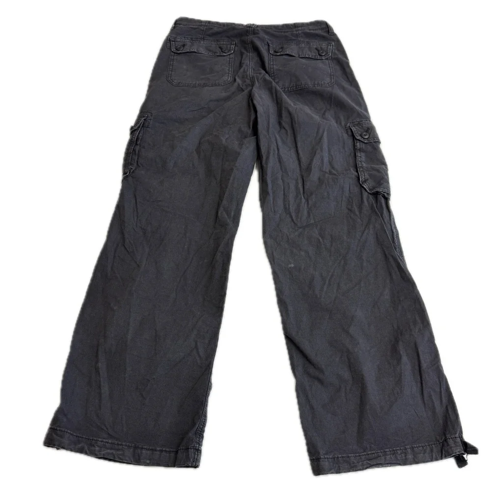 American Eagle Pants Womens 8 Black Cargo Stretch Wide Leg Y2K Utility Gorpcore - Picture 2 of 10